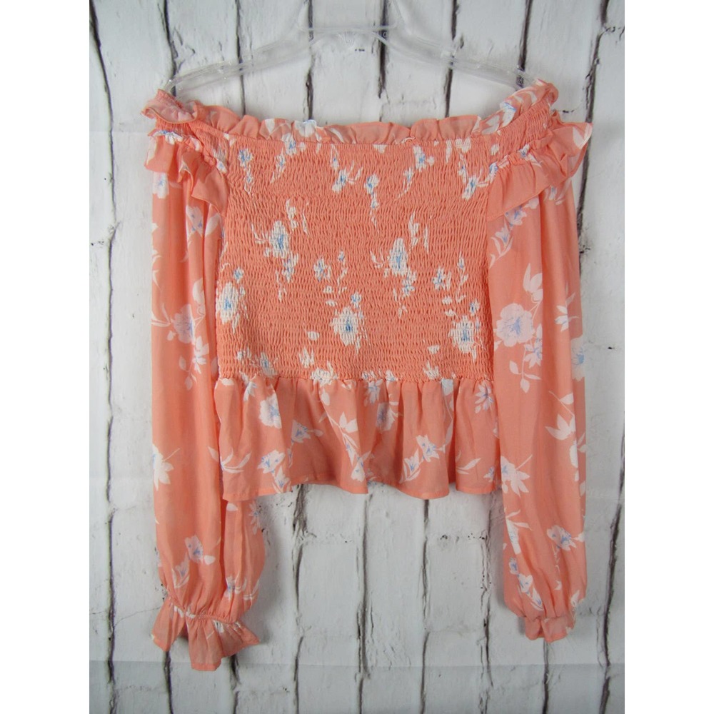 Flying Tomato Women's Peach Floral Large Off Shoulder Crop Blouse - Picture 1 of 5